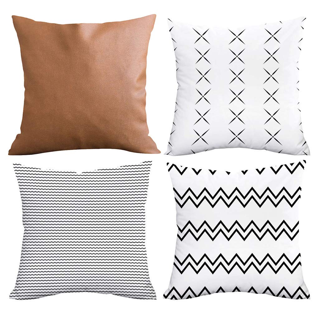 Sunshinehomely 4pcs Stripes Geometric Faux Leather Cushion Cover