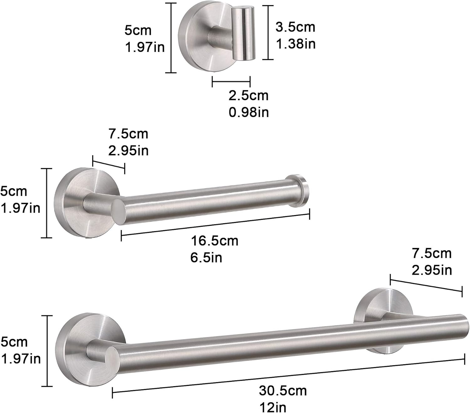 TRUSTLIFE Bathroom Hardware Set 3 Piece, Wall Mount Towel Bar Toilet Paper Holder Robe Hook Premium Stainless Steel Brushed Nickel Contemporary Style Bath Accessories: Home & Kitchen