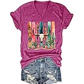Cowgirl Shirts for Women Vintage Western Rodeo Graphic Tee Short Sleeve Tops Western Cow Skul Tee