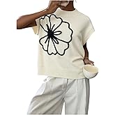 SOLY HUX Women's Short Sleeve Sweater 3D Floral Sweaters Pullover Tank Tops Knit Vest Trendy Fashion Clothing Apricot White Floral Large
