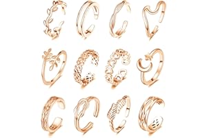 KOHOTA 12PCS 18K Gold Plated Adjustable Toe Rings for women Summer Beach Open Toe Rings Set Flower Arrow Tail Pinky Band Rings Barefoot Foot Jewelry