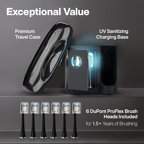 AQUASONIC BLACK SERIES PRO UV – ULTRA-WHITENING ELECTRIC TOOTHBRUSH – 5 MODES & SMART TIMERS – UV SANITIZING BASE, PREMIUM TRAVEL CASE & 6 PROFLEX BRUSH HEADS – ADA ACCEPTED