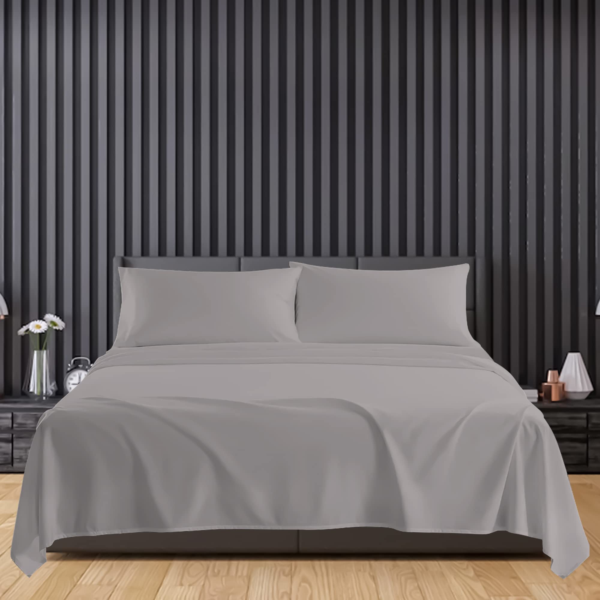 Sunshine Comforts Microfiber Flat Sheets King Size Breathable, Anti Wrinkle, Shrink and Fade Resistant 200 Thread Count Bed Sheets Bedding & Linen 260 x 254cm Gray Bedding King Size Flat Sheets