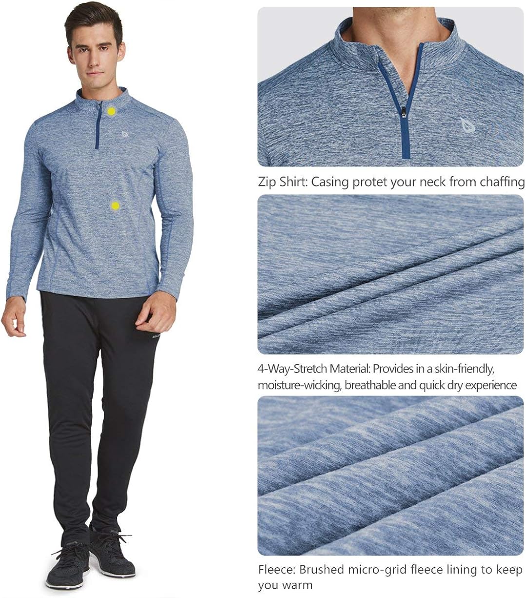 BALEAF Men's 1/4 Zip Pullover Running Shirts Long Sleeved Tops Side/Back Pocketed: Clothing