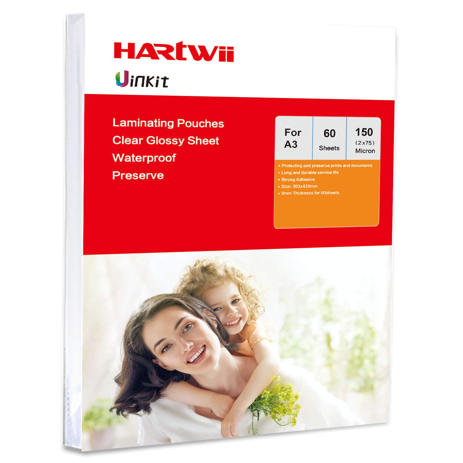 A3 Hot Laminating Pouch 150Micron(75x2) 60 Sheets Pack - 303x426mm for Sealing A3 Glossy Uinkit