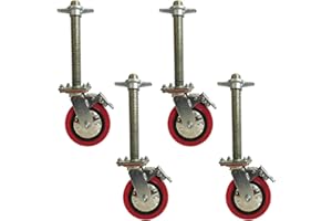 ZUVELLO 6"x 1.5" Adjustable Leveling Solid Screw Jack Scaffolding Swivel Wheels Casters Dual Locking Set for for Baker-Style Scaffolding, 4 Pack