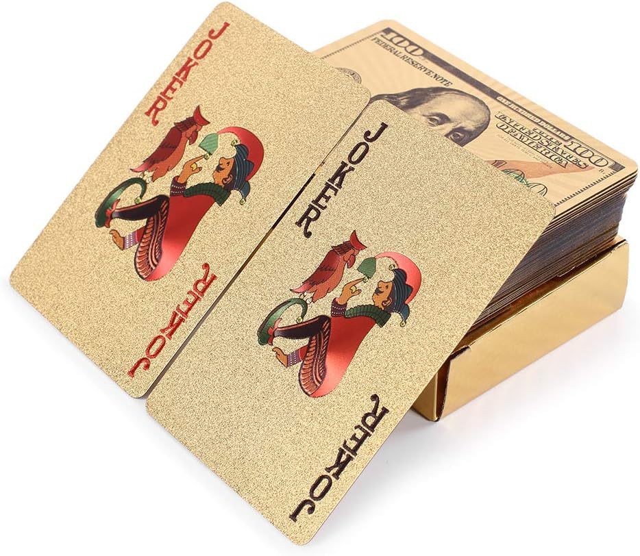 VIROSA 24k Carat Gold Plated Poker Cards, 100 Dollar Gold Boxed, Medium - Image 5