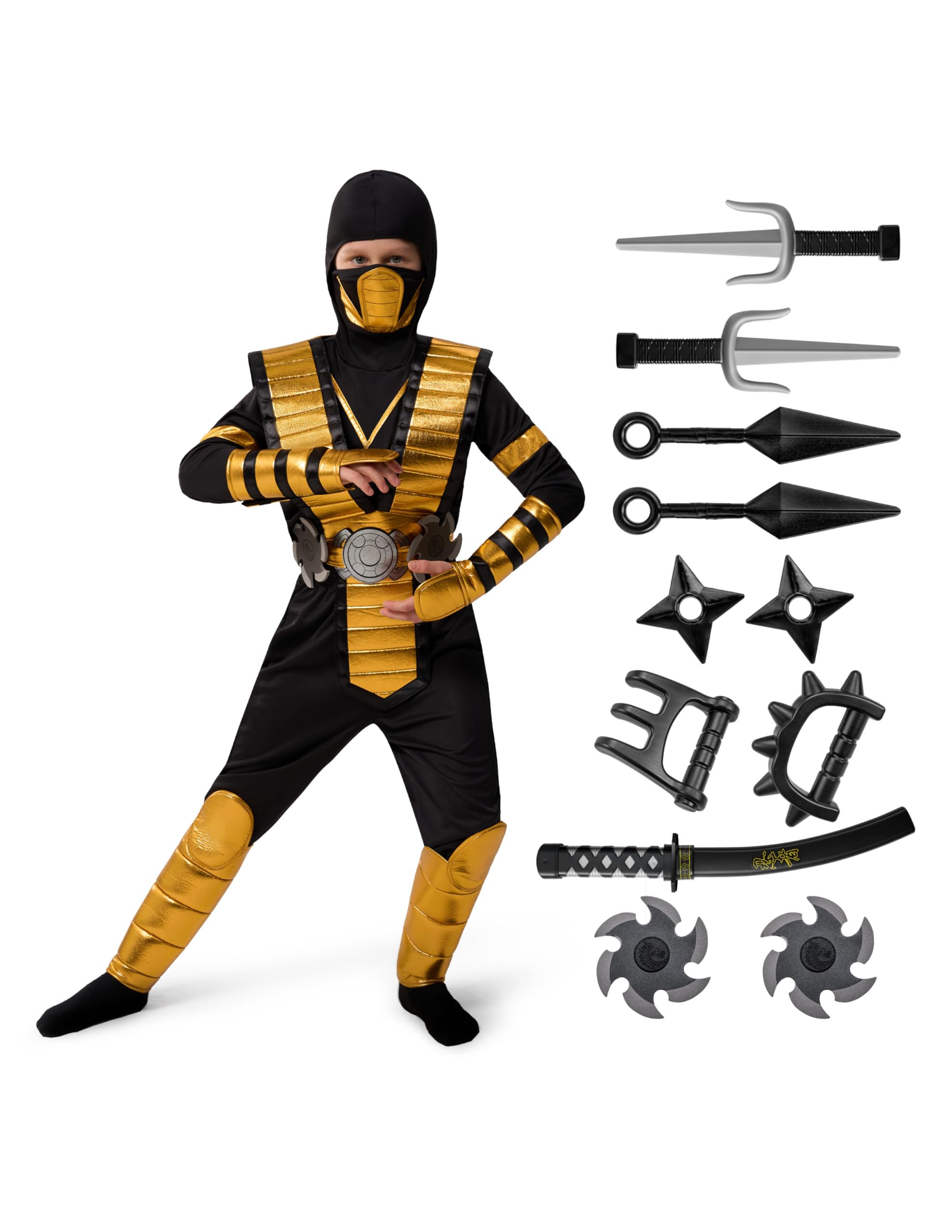 Photo 1 of Spooktacular Creations Golden Ninja Costume for Kids, Ninja Costume for Toddler Boys Halloween Dress Up, Role Play (Large(10-12yr))
