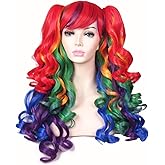 ColorGround Long Curly Cosplay Wig with 2 Ponytails(Rainbow Color)