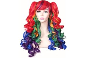 ColorGround Long Curly Cosplay Wig with 2 Ponytails(Rainbow Color)