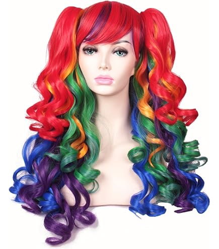 Women Long 27.56\'\'/70cm Rainbow Curly Wig, Colorful Wavy Cosplay Heat Amazon.com: OYSRONG Women Long 27.56 main image 3
