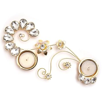 HomeSquare Metal Tealight Holder Diwali Diya with Artificial Stones