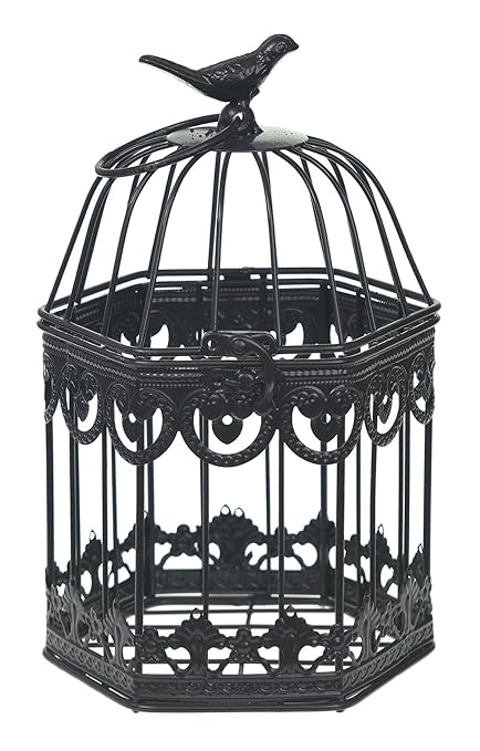 Noir Hexagonale Mariage Cage à Oiseaux à Thé Lumière Support