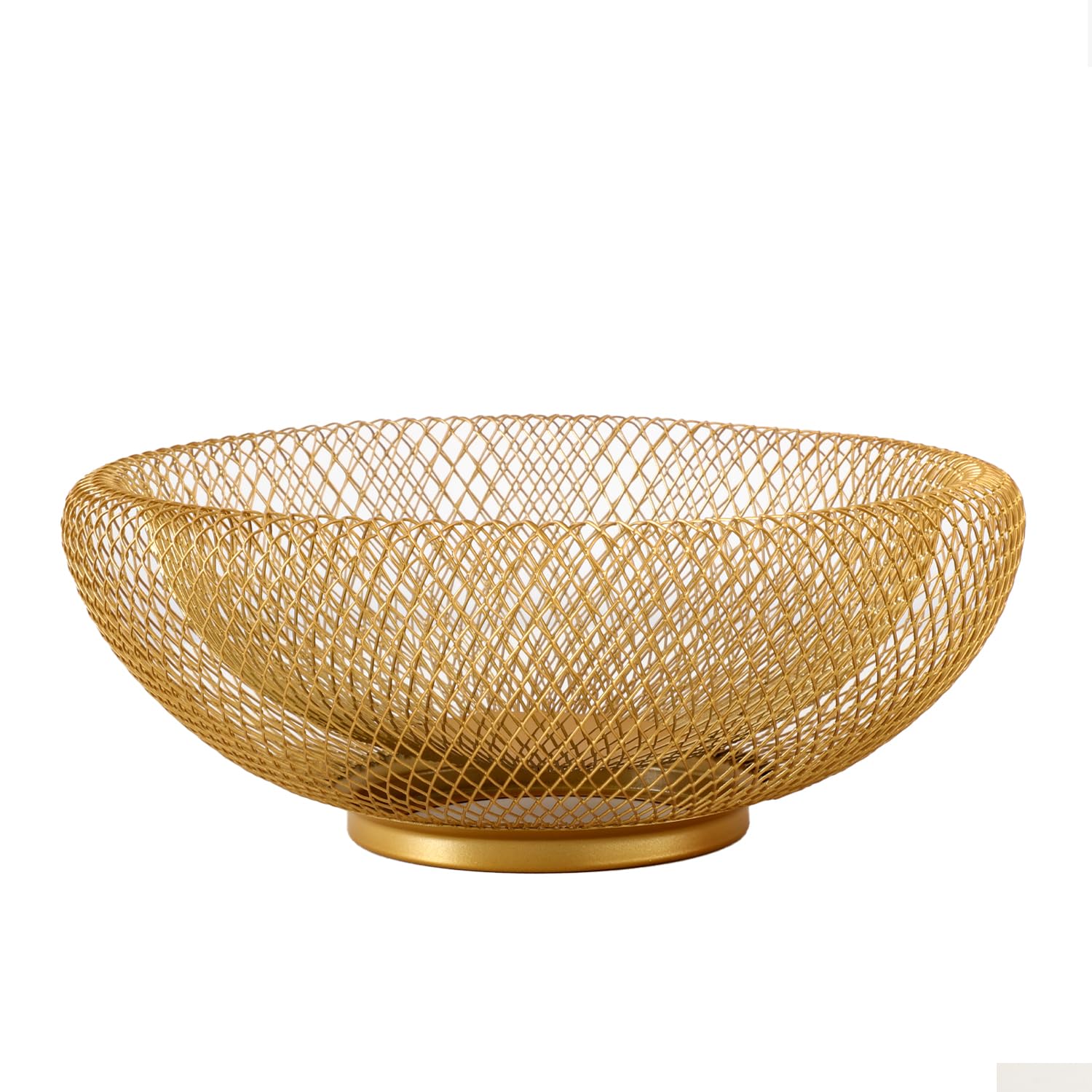 Photo 1 of **MINOR DENT** IBWell Metal Wire Woven Fruit Storage Bowl Basket for Kitchen, Large Black Mesh Fruit Stand, for Apple, Pineapple, Banana, Orange, Lemon, Pear, Strawberry, Watermelon (Gold, Small)
