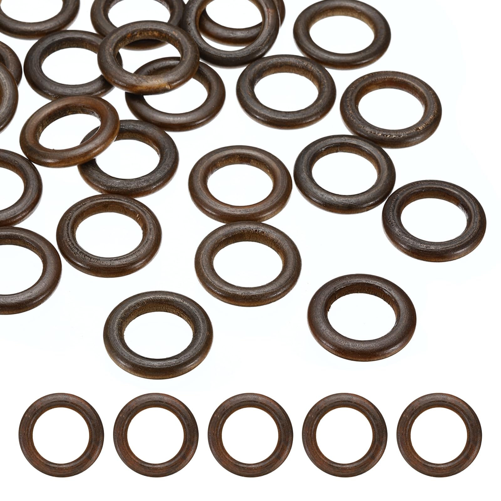 PATIKIL 35mm Natural Wooden Rings, 30 Pack Wood Ring Round Linking Rings Wood Loop Circle for Craft Pendant DIY Jewelry Making Macrame, Dark Brown