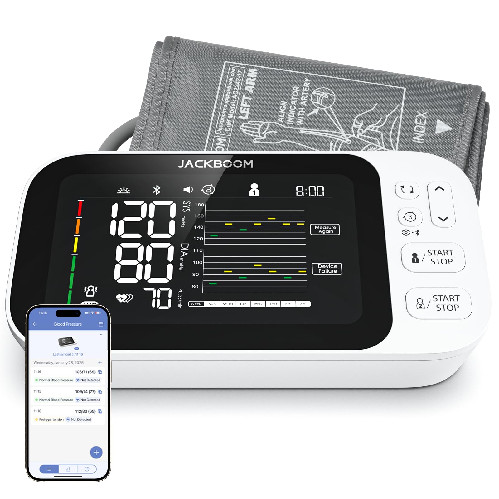 Photo 1 of Blood Pressure Monitor for Home Use,Automatic Upper Arm Blood Pressure Machine with 2x250 readout,5.5 Inch Large LED Screen,Voice Guidance, Adjustable Large Cuff (8.7-16.5in)&Storage Box-Connect App