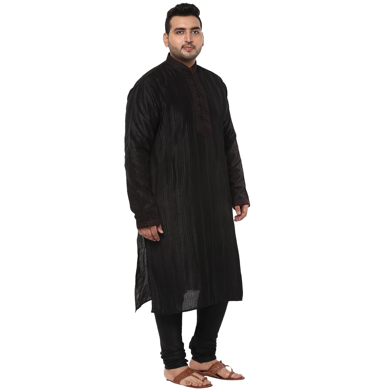 john pride men black coloured kurta pyjama set (sizes: 3xl- 6xl)