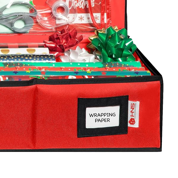 HOLDN’ STORAGE PREMIUM WRAPPING PAPER STORAGE CONTAINER – DURABLE 600D TEAR-PROOF, FITS 27 ROLLS GIFT WRAP, EXTRA POCKETS FOR RIBBONS & BOWS, UNDERBED STORAGE – IDEAL FOR HOLIDAY CHRISTMAS, RED