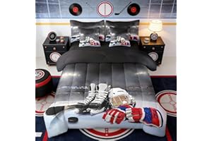 Erosebridal Ice Hockey Full Comforter Set, Hockey Player 7-Piece Bed in A Bag, Boys Teens Sports Game Sheets and Pillowcases,