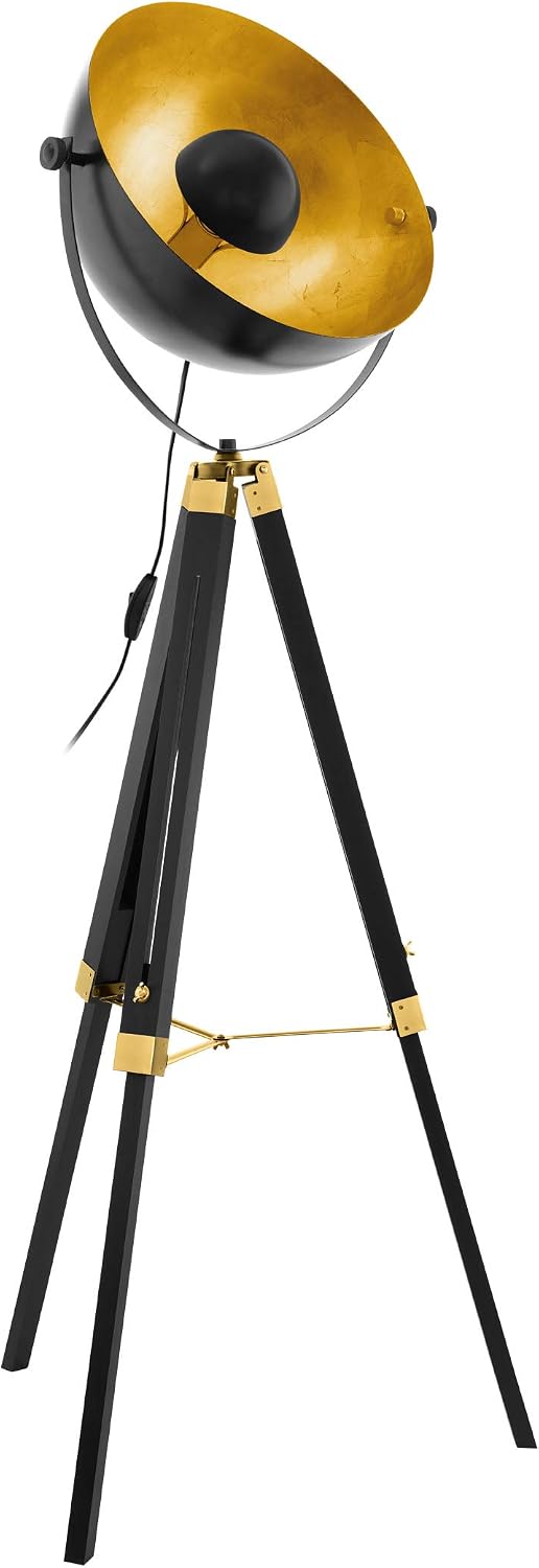 Eglo Covaleda 1-Flame Industrial and Vintage Floor lamp, Made of Wood and Steel with Brass