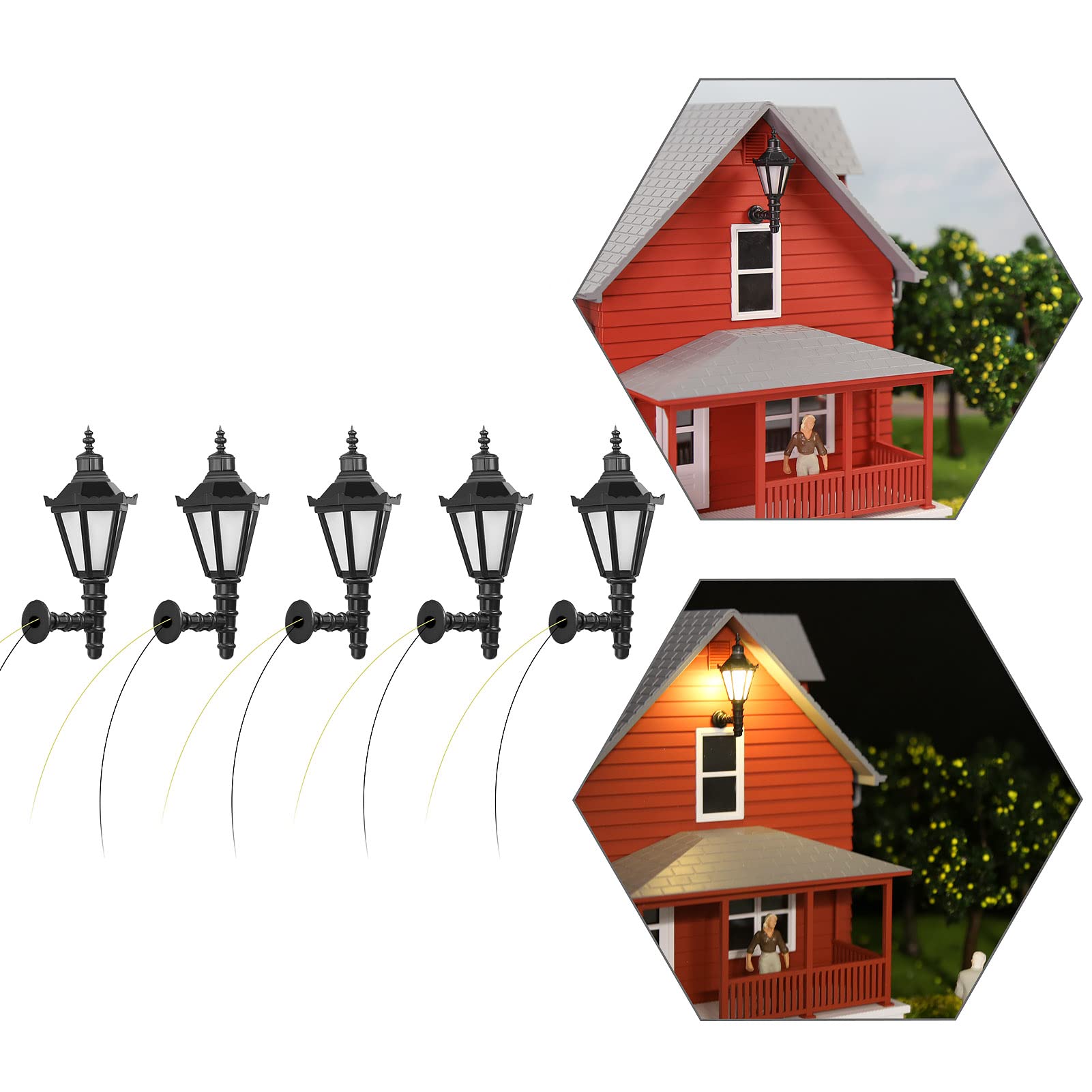 Evemodel LBD01 5pcs Model Railway 1:25 Outdoor Lamp Lattern Wall Lights G Scale 12V