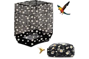 DECKALY Bird Cage Seed Catcher, Seed Catcher Guard Net Cover, Parrot Nylon Mesh Net Cover, Universal Soft Airy Cage Net Stretchy Skirt for Round Square Cages (Daisy-Black, 15.7" x87")