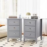 Bonnlo Gray Nightstands Set of 2, 3 Drawer Nightstand, Modern Night Stand for Bedroom with Metal Knobs, Wood Bedside Table, Grey Side Table/Night Stands for Small Spaces, College Dorm, Kids' Room