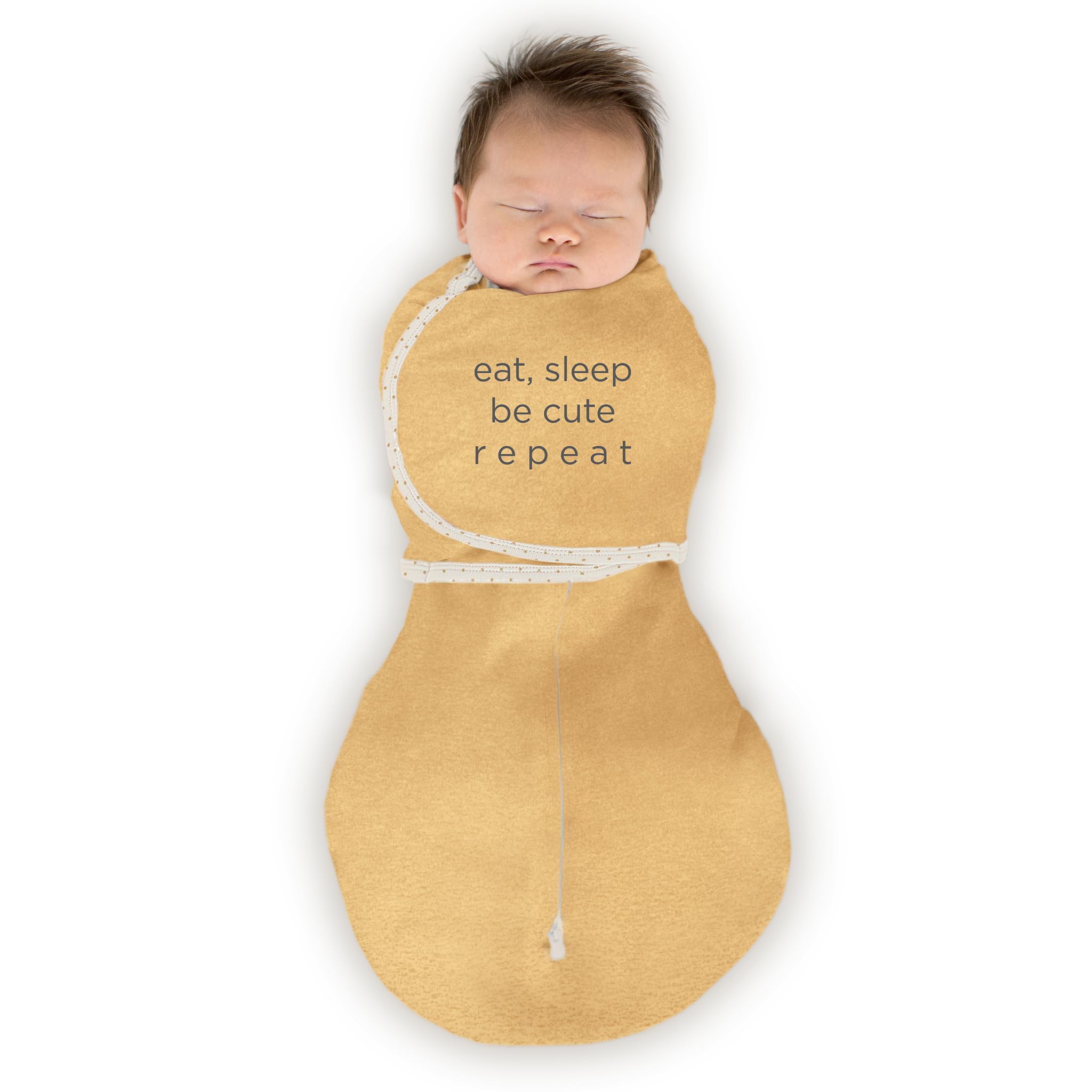 Photo 1 of SwaddleDesigns 6-Way Omni Swaddle Sack, Arms Up Swaddle for Newborn, More Options to Calm Startle Reflex, Improves Sleep, Easy Transition Baby Sleep Sack, Small, 0-3 Month, Gold, Eat Sleep Be Cute
