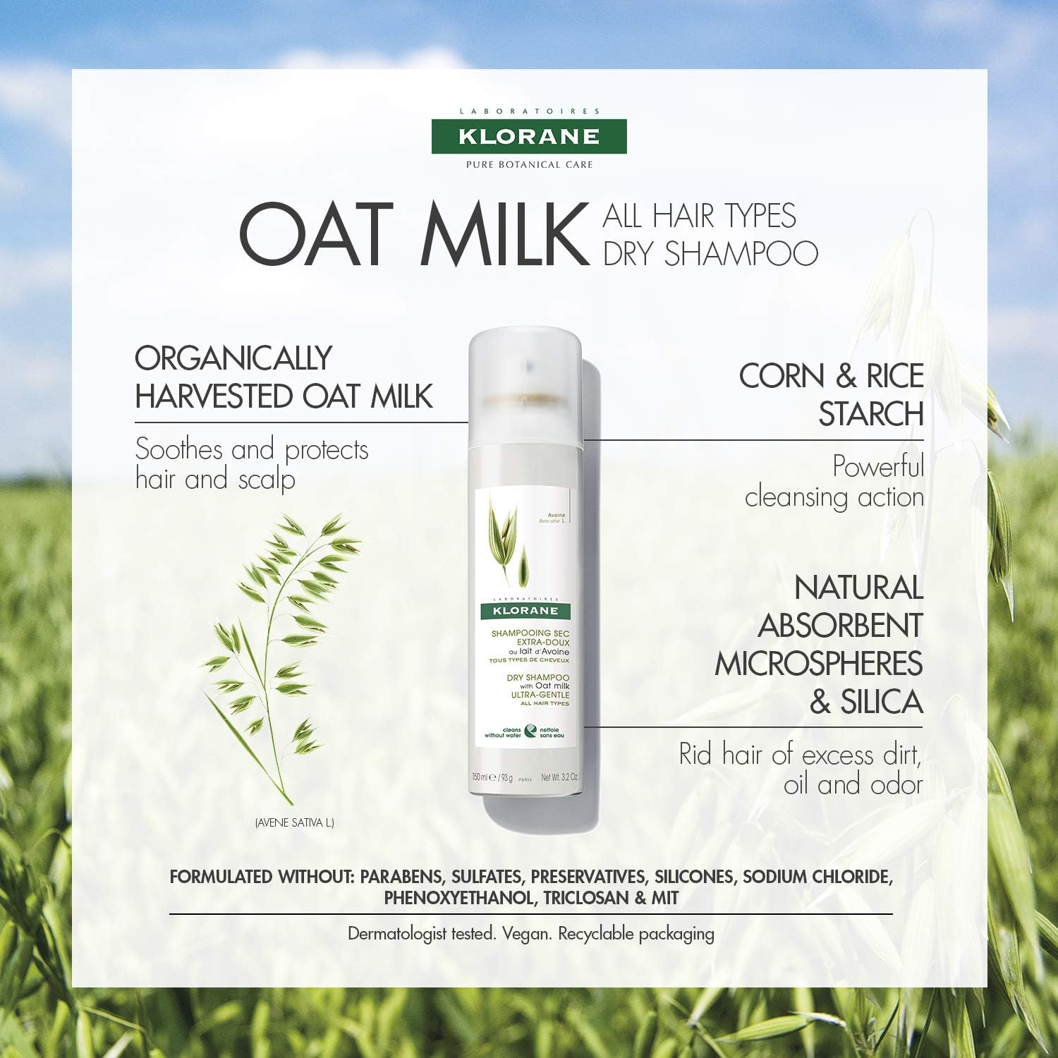 Klorane Gentle Dry Shampoo with Oat Milk Powder Spray 150ml - All hair types, 93 g (Pack of 1) - Image 5