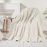 Wemore Weighted Blanket for Adults Twin Size 15 lbs, Dual Sided Soft Fuzzy Jacquard Sherpa Weighted Blankets for Sleeping, Cozy Fluffy Knitted Heavy Blanket for Couch Bed, Cream White, 60 x 80 inches