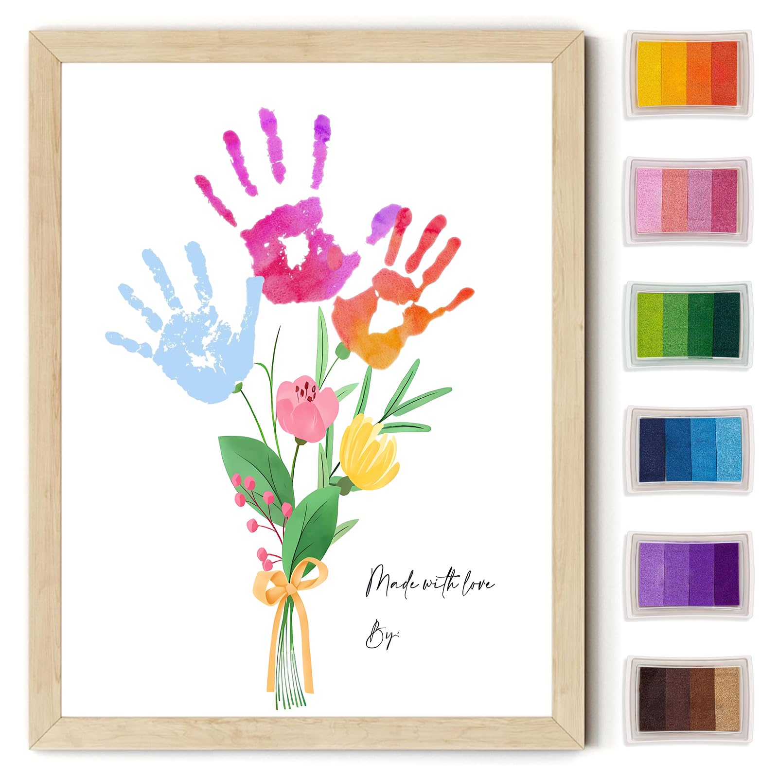 Photo 1 of Physkoa Handprint Flower Craft Kit for Kids–12"x16" Art Gift with Wood Frame–Keepsake for Mom or Grandma–Meaningful Birthday or Thank You Gift (2 Art Styles Included)