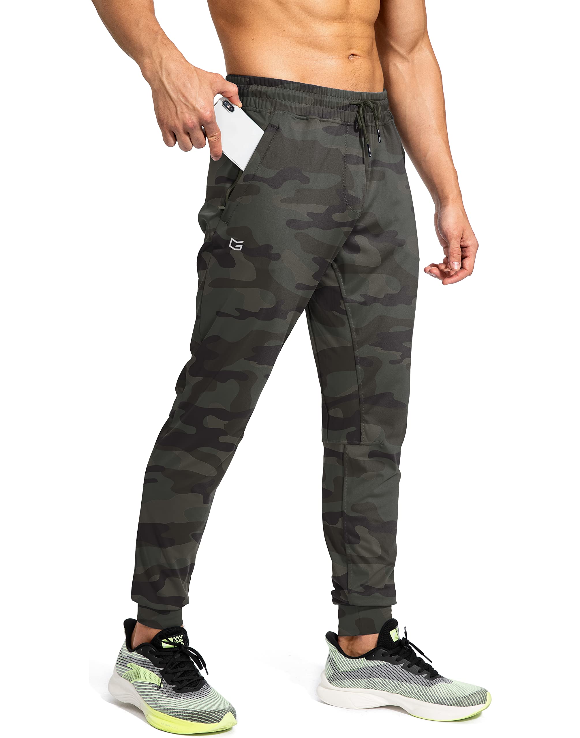G Gradual Men's Sweatpants with Zipper Pockets Athletic Pants Traning Track Pants Joggers for Men Soccer, Running, Workout(Green Camo,M) Image