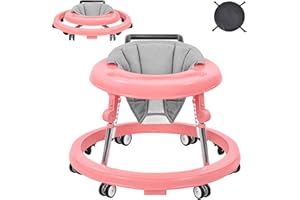 AIRLYA-LIFE Baby Walker, Foldable 9-Gear Height Adjustable Baby Walker with Wheels, Infant Toddler Walker with Foot Pads, Anti-Fall Baby Walkers and Activity Center Bouncer Combo for Boys and Girls 6-24 Months