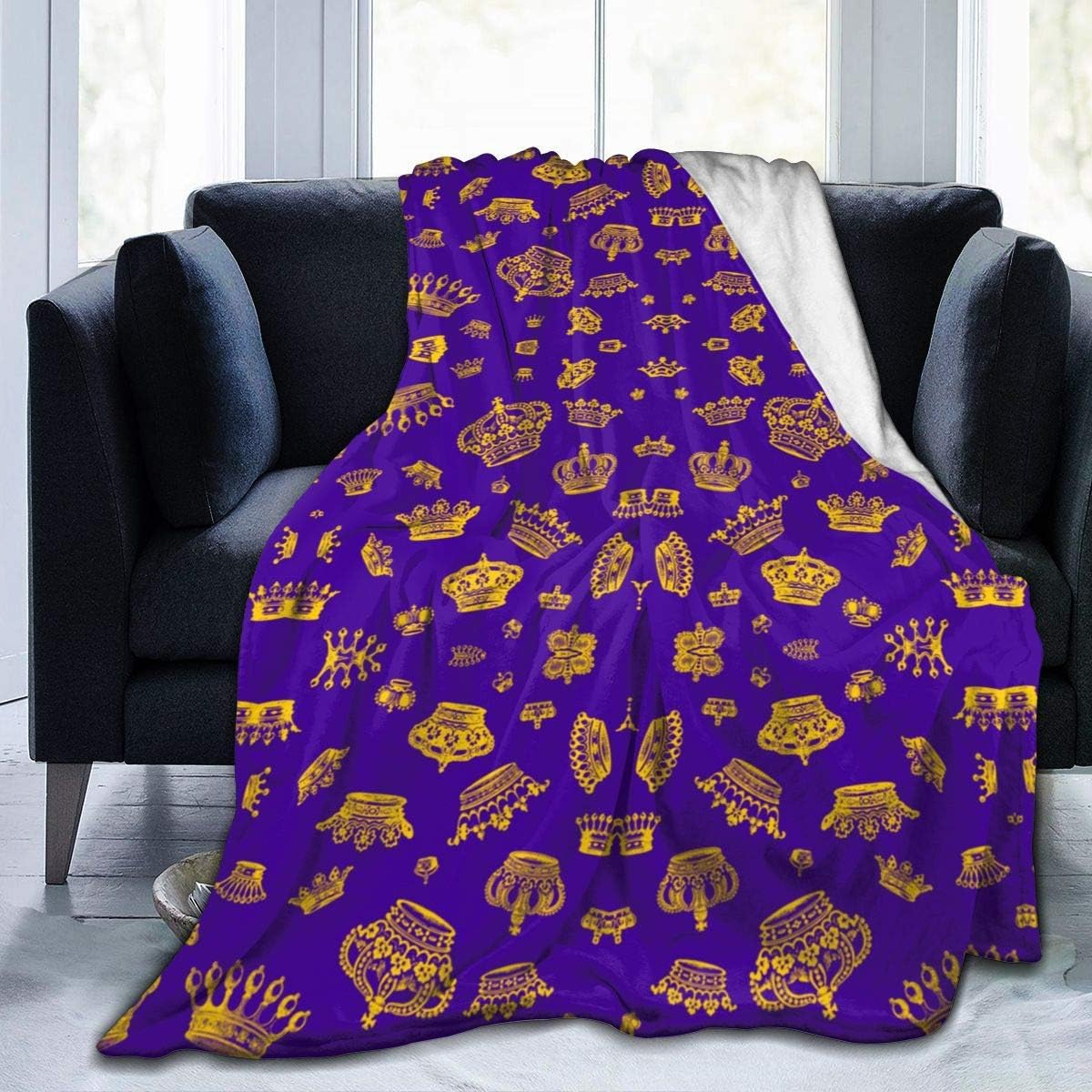 NE Throw Blanket Purple Gold Crowns UltraSoft Micro Fleece Blanket 50