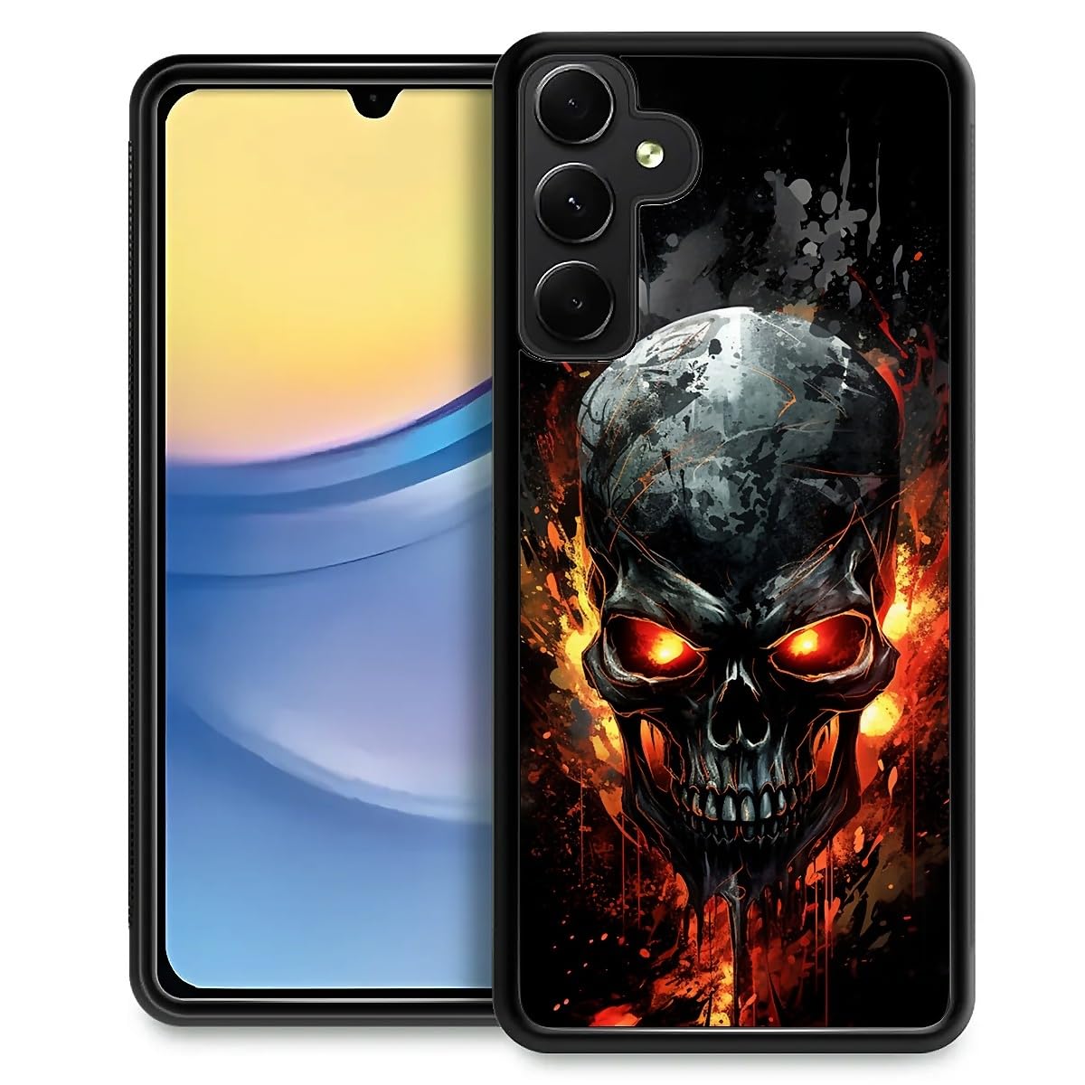 Punmada Compatible with Samsung Galaxy A05S Mobile Case Creative Acrylic Back Panel Silicone Protection Grip Specially Designed for Samsung Galaxy A05S Cool Black Skull Flame