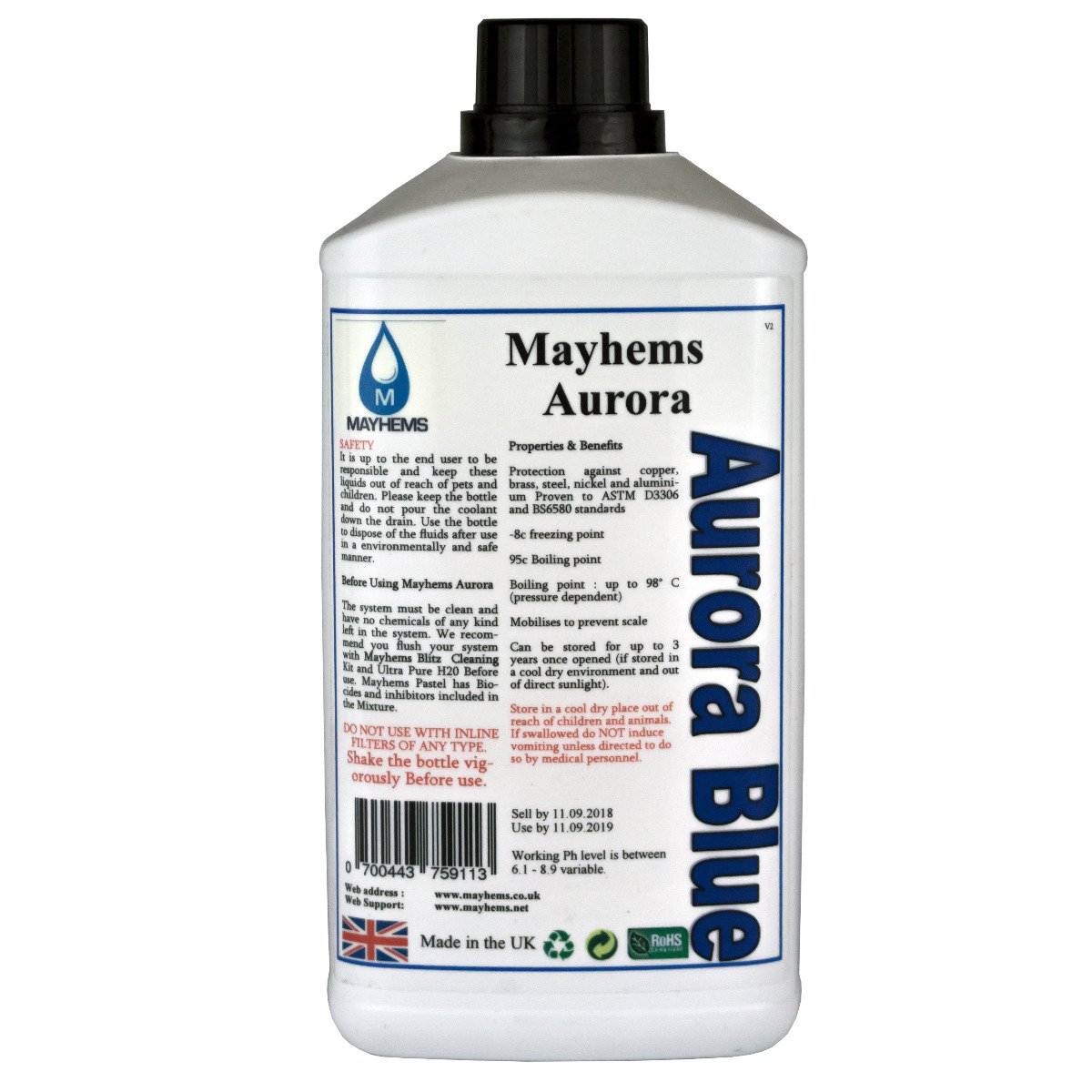 Mayhems Aurora Blue Premixed Watercooling Fluid 1 Litre
