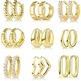 JMScape 9 Pairs Small Gold Huggie Hoop Earrings Set for Women, 14K Real Gold Plated Hypoallergenic Cartilage Earring, Lightweight Tiny Gold Hoop Earrings for Gift