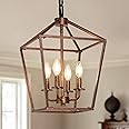Chandelier for Dining Room, 4-Light Rustic Chandelier Fixtures, Vintage Ceiling Light with Adjustable Height, Antique Bronze Geometric Hanging Light for Bedroom, Foyer, Kitchen, Living Room, Entryway