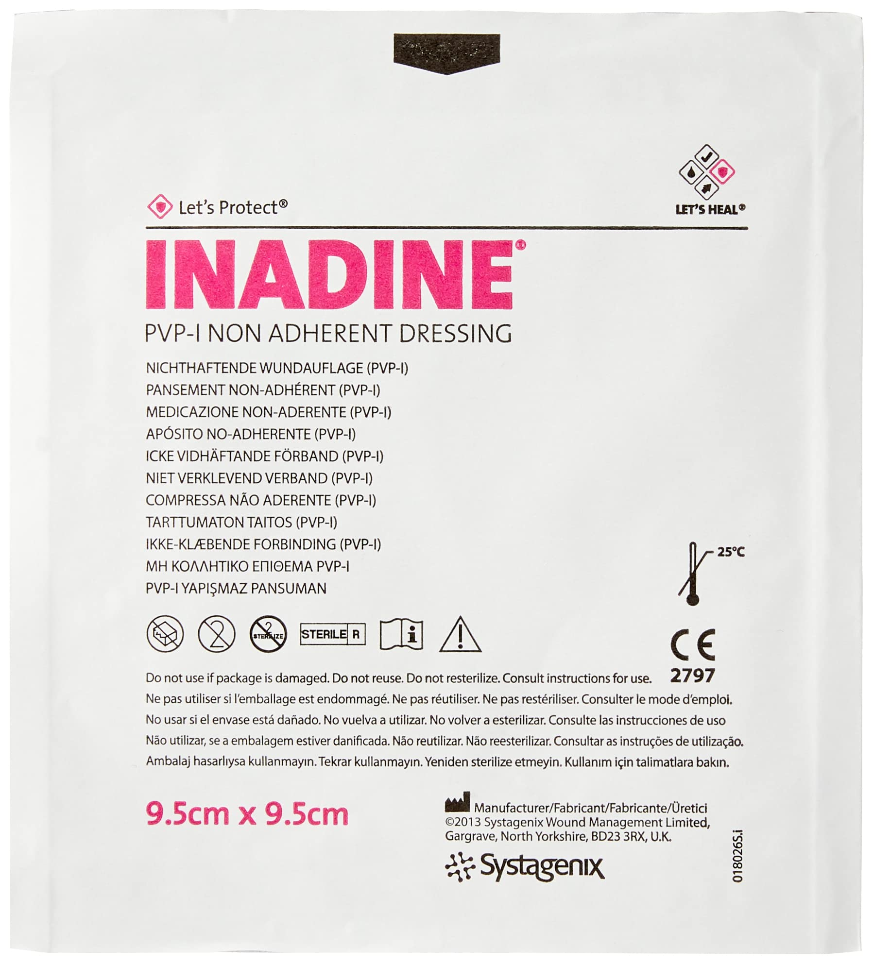 Inadine JKP01491 PVP-I Non-Adherent Dressing Drug, 9.5 cm Width, 9.5 cm Length (Pack of 10)