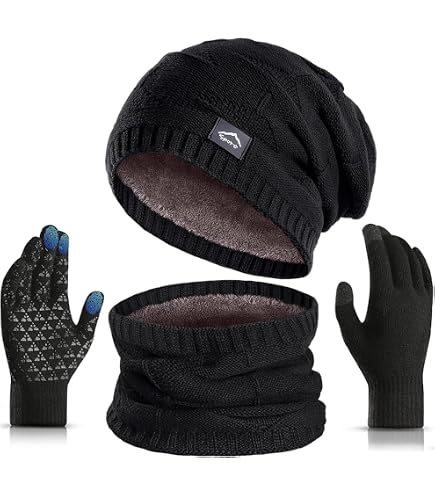 Winter Fleece Lined Beanie Hat Scarf Touchscreen Gloves Socks Set Unisex Warm Winter Beanie Hat Scarf Gloves Men Women Knit Set Sock  main image 4