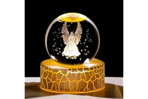 ARIKYRIST 2.36in. Miniatured Angels with Wings Birthday Christmas for Women Girlfriend, 3D Glass Engraved Cute Angel K9 Crystal Ball with Light Base for Home Office Decoration