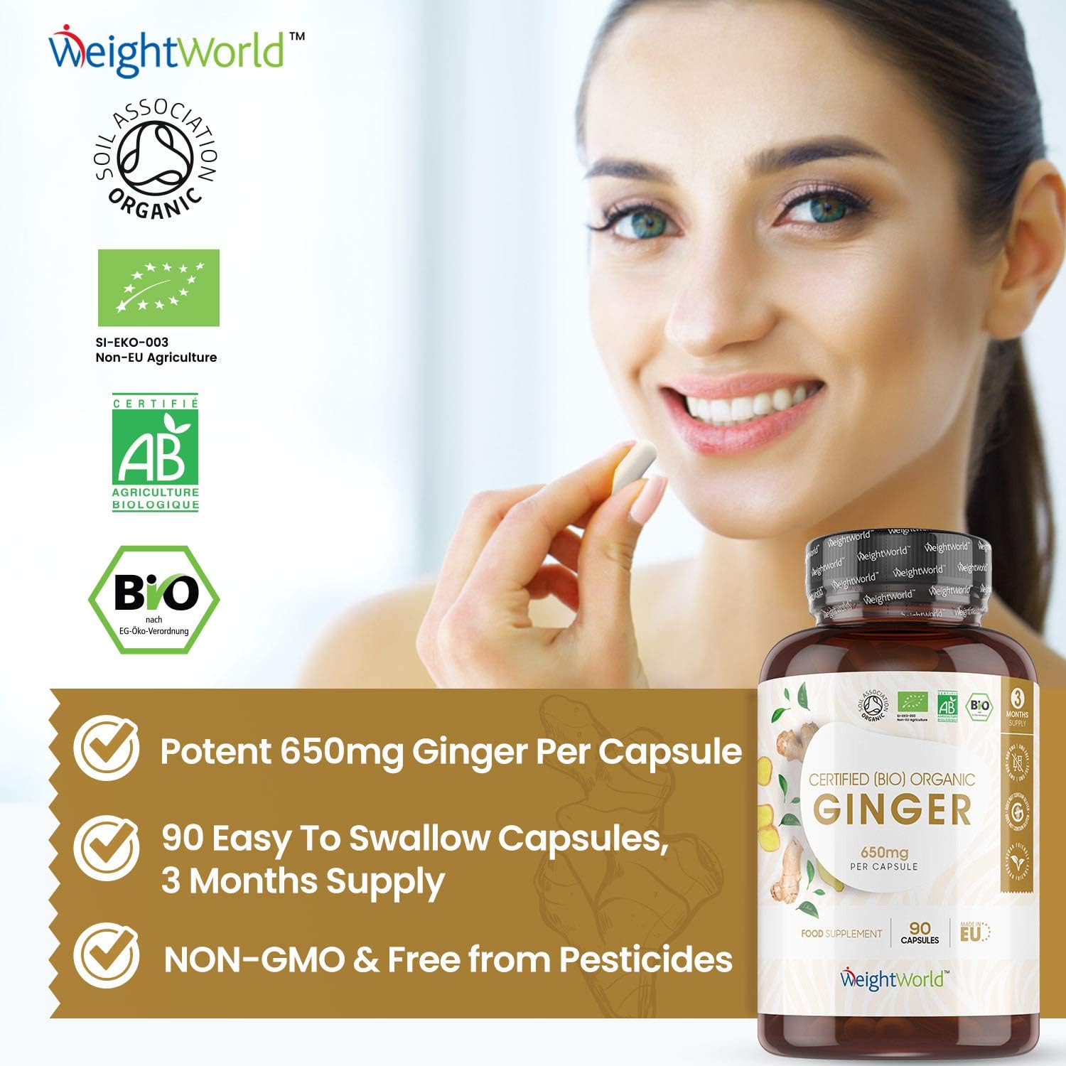 WeightWorld Organic Ginger Supplement, 90 count (Pack of 1) - Image 3
