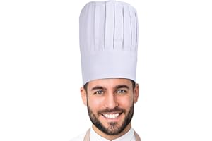 ESHATO Tall Chef Hat, Poly-Cotton Adjustable Elastic Baker Kitchen Cooking Cap for Adult
