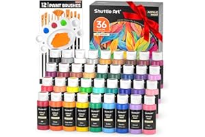 Shuttle Art Acrylic Paint Set, 36 Colors Acrylic Paint with Brushes & Palette, 2oz/60ml Bottles, Rich Pigments Non-toxic for Artists Kids & Adults, Painting on Canvas Rocks Ceramic Wood