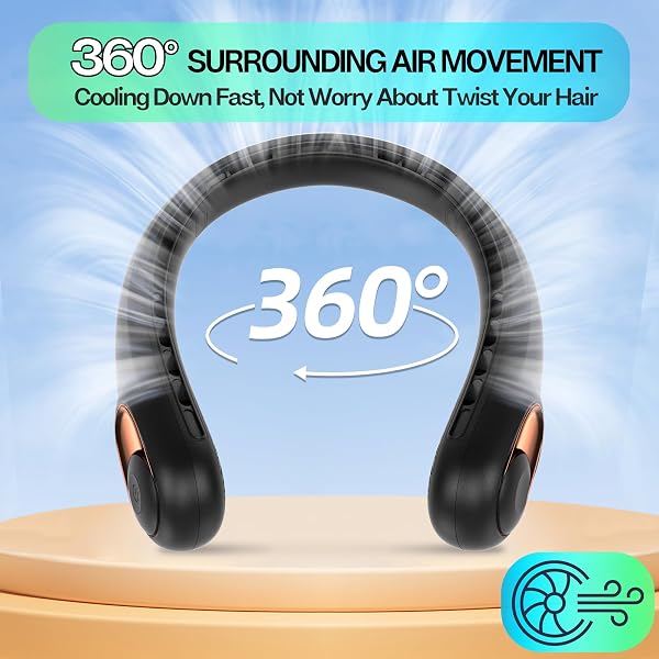 KIDEE NECK FAN, PORTABLE BLADELESS NECK FANS, UPGRADE 360° AIRFLOW, SUPER QUIET, 3 SPEEDS, 4000MAH PERSONAL WEARABLE NECK FAN, UPGRADED COOLING AIR VOLUME USB RECHARGEABLE HANDS FREE FAN
