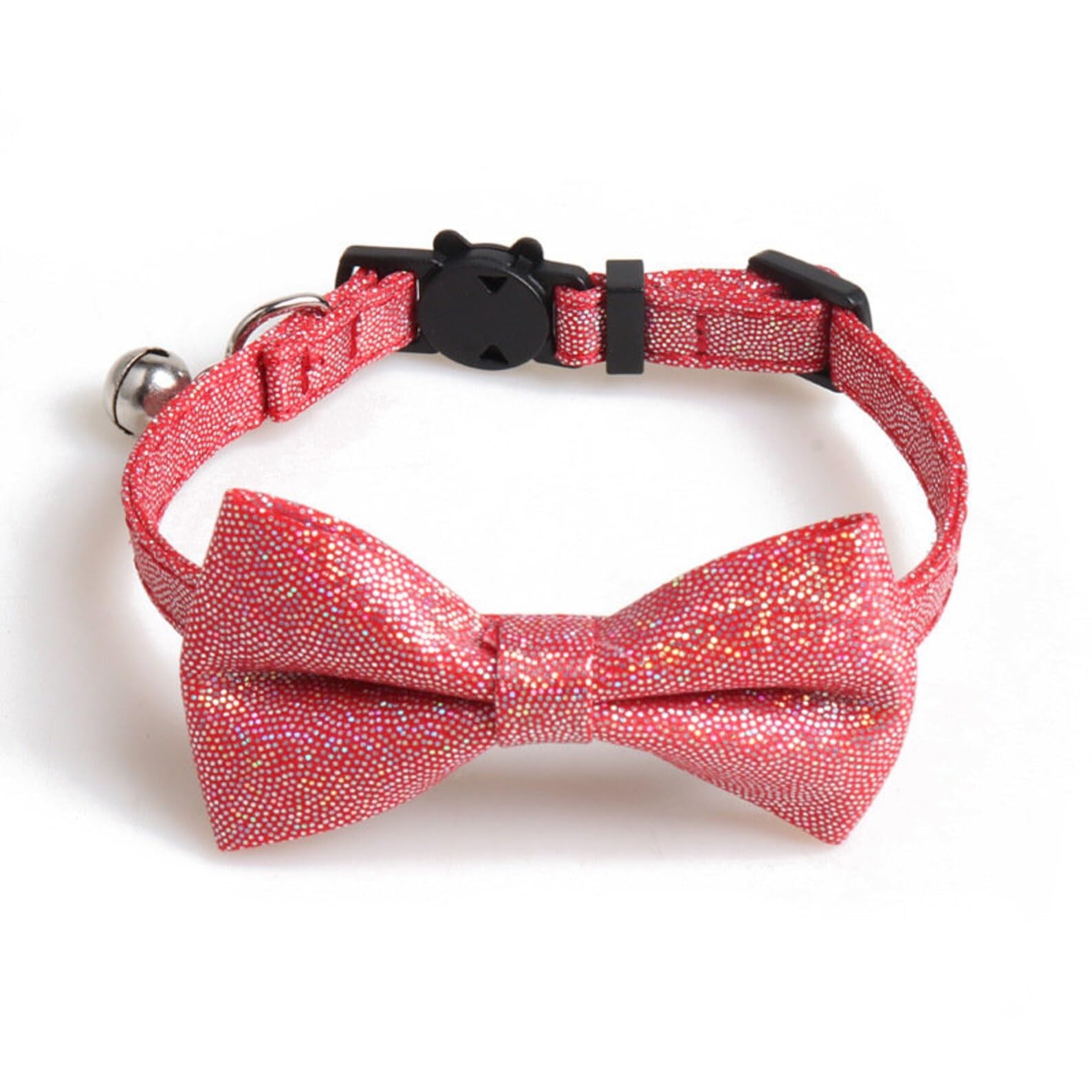 Luxury Cat Collars with Bow Tie and Bell | Safe Quick Release Breakaway Buckle | Zacal Cat Collars (Red Sparkle Glitter)