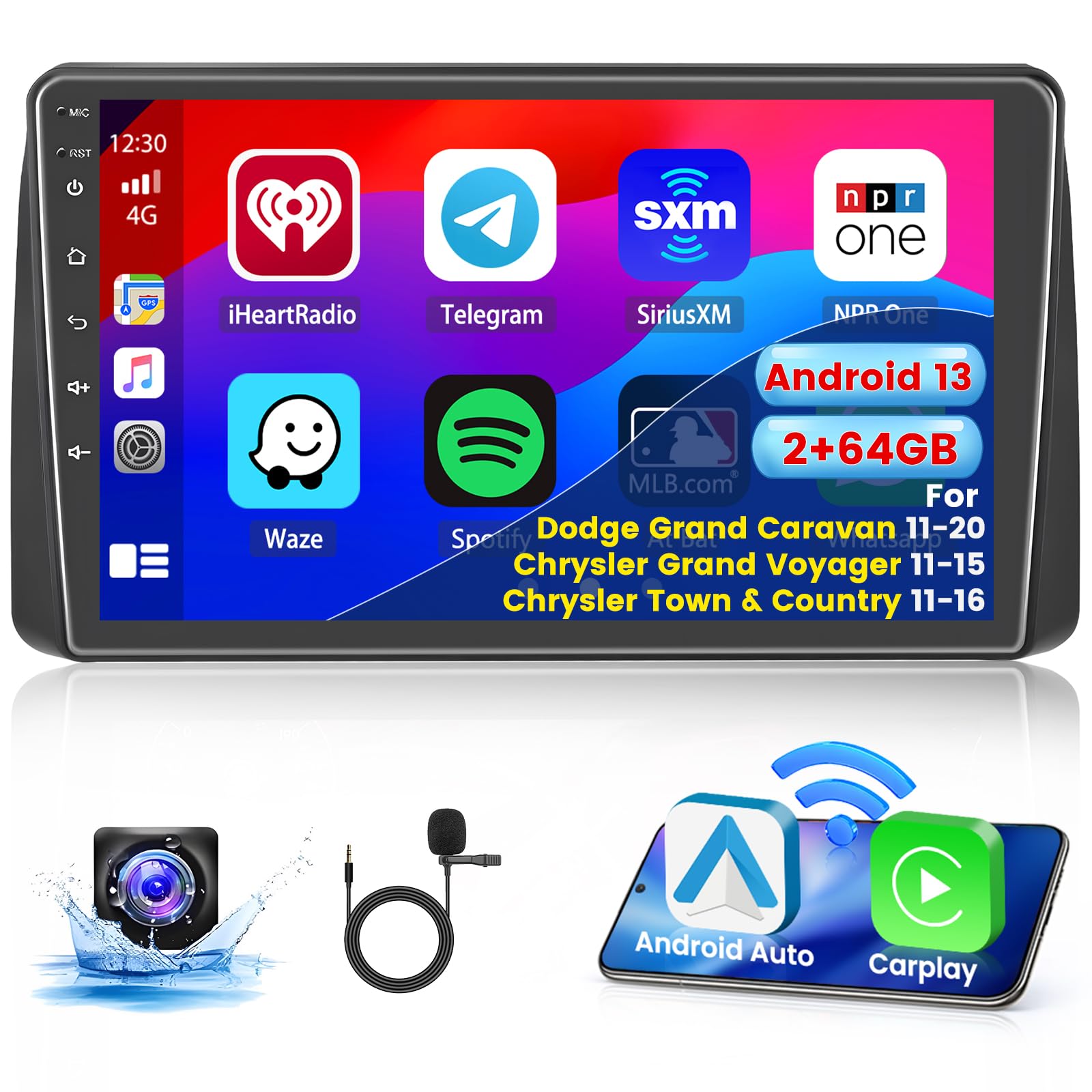 Photo 1 of Inefala 2+64G Radio for Dodge Grand Caravan 2011-2020 Chrysler Grand Voyager 2011-2015 Chrysler Town & Country 2011-2016 Car Stereo CarPlay Android 13 9'' Touch Screen Android Auto, AHD Camera FM RDS