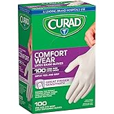Curad Comfort Wear Latex Exam Gloves, Powder-Free, One Size Fits Most, 100 count