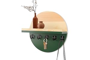 Gurfuy Key Holder for Wall with Shelf - Wood Mail Organizer and Rack with Shelf Hooks Wall Mounted for Entryway Decor Magazines Letter Storage Farmhouse Living Room Bedroom Doorway Green
