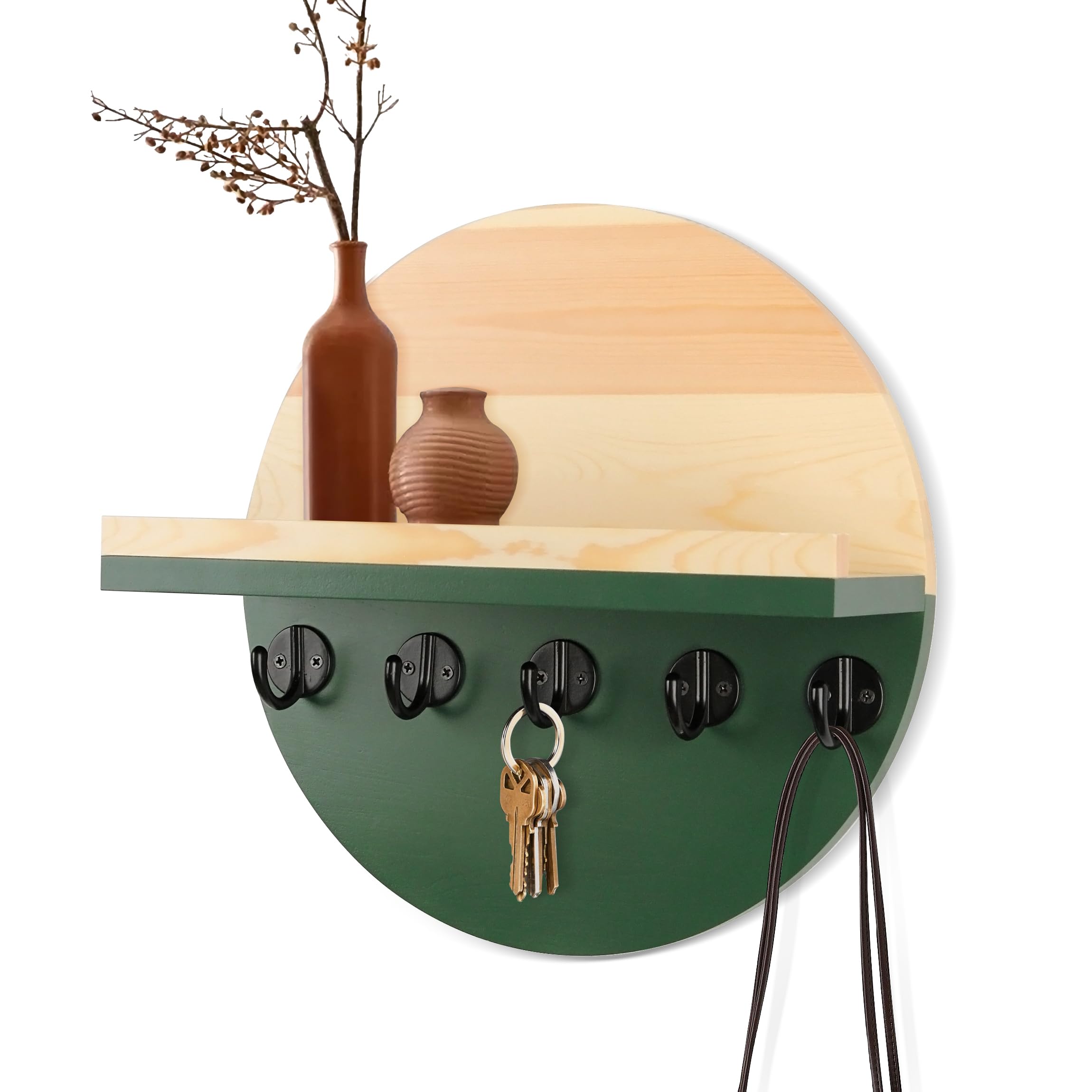 Photo 1 of Gurfuy Key Holder for Wall with Shelf - Wood Mail Organizer and Rack with Shelf Hooks Wall Mounted for Entryway Decor Magazines Letter Storage Farmhouse Living Room Bedroom Doorway Green